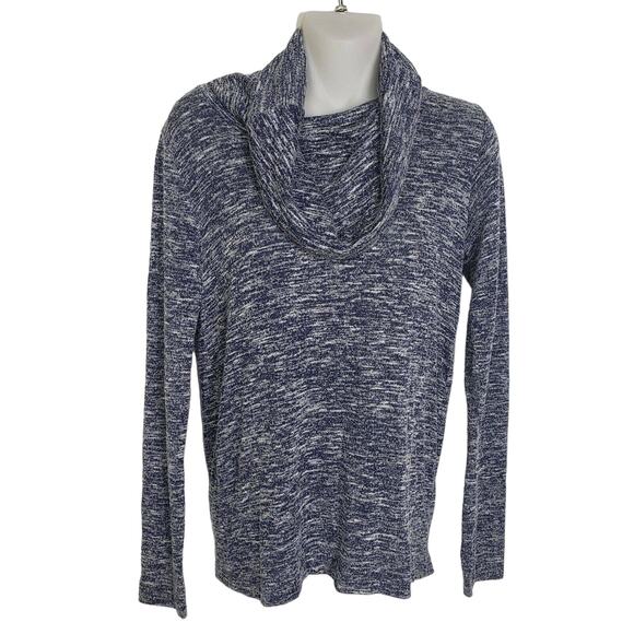 Eddie Bauer Womens Sweater X Small XS Blue White Long Sleeve Cowl Neck Heathered - Picture 1 of 12